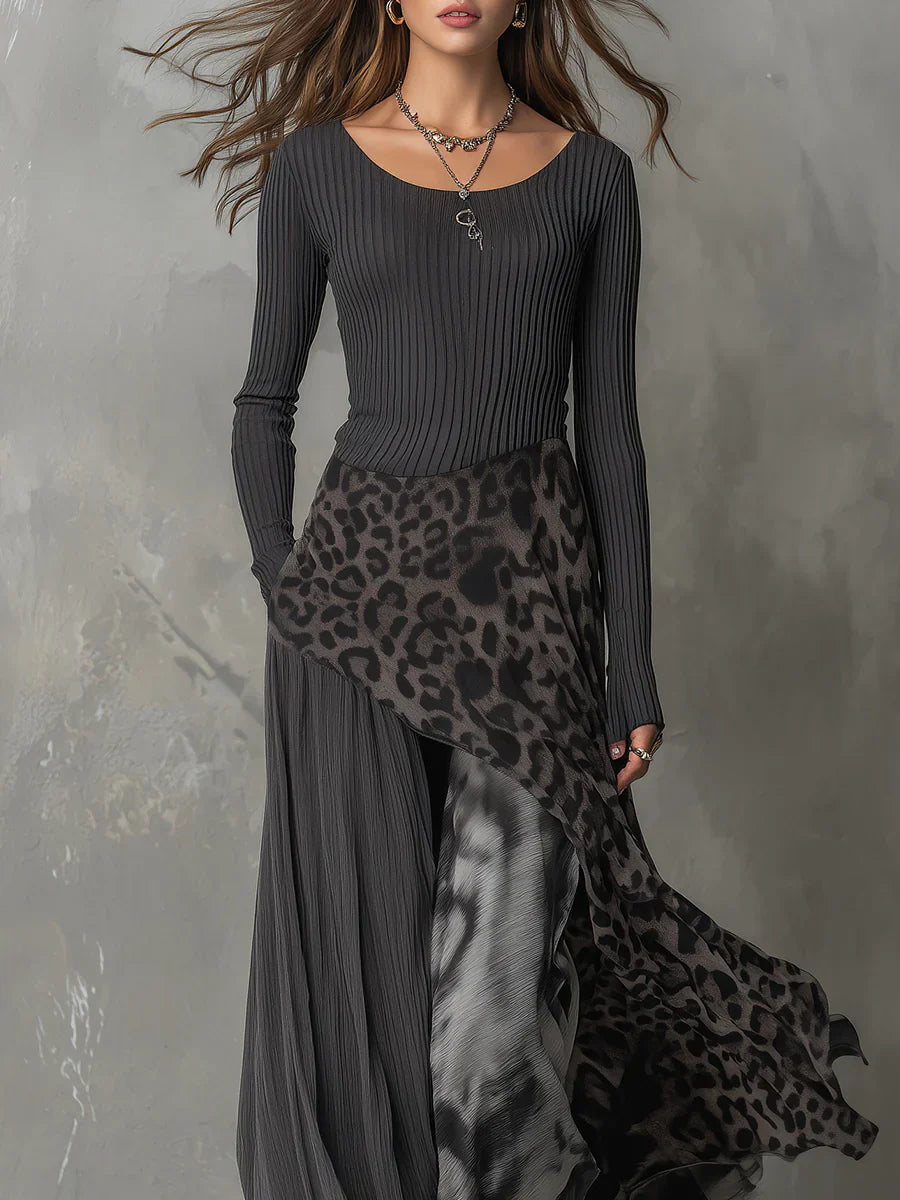 Mirexa™ | Leapord Print Striped Dress