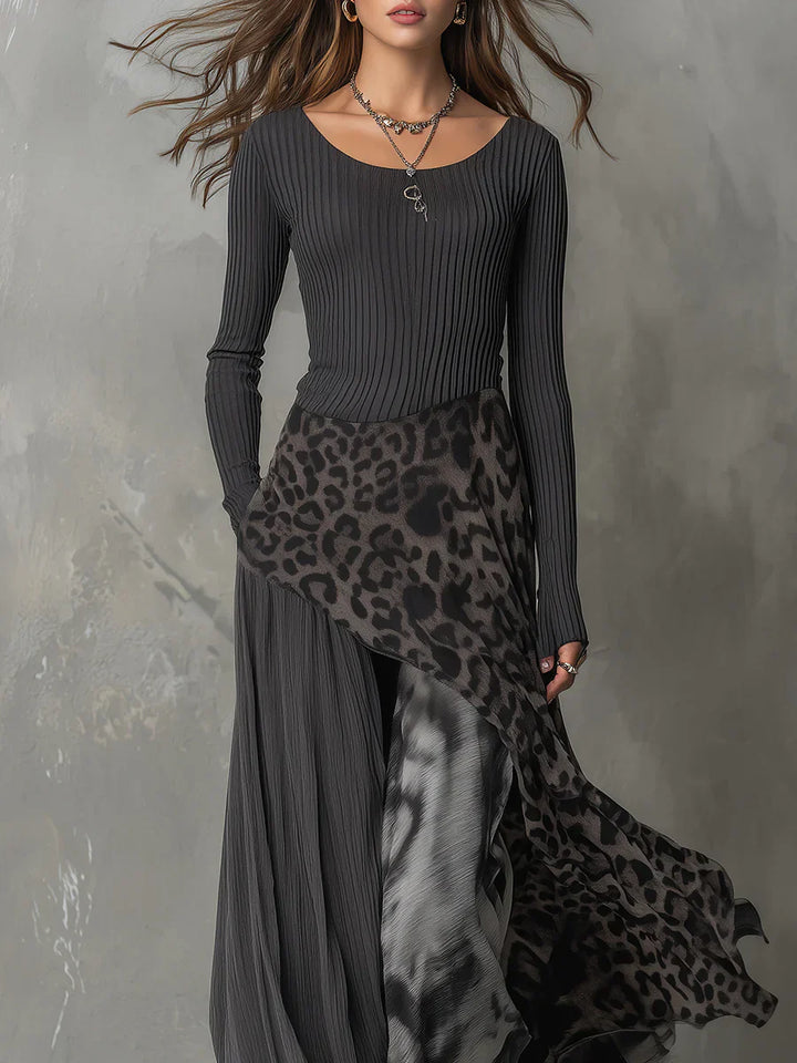 Mirexa™ | Leapord Print Striped Dress