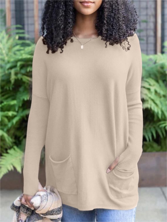 🎁Hot Sale 50% OFF⏳LONG SLEEVE THUMBHOLE SWEATER POCKET TUNIC