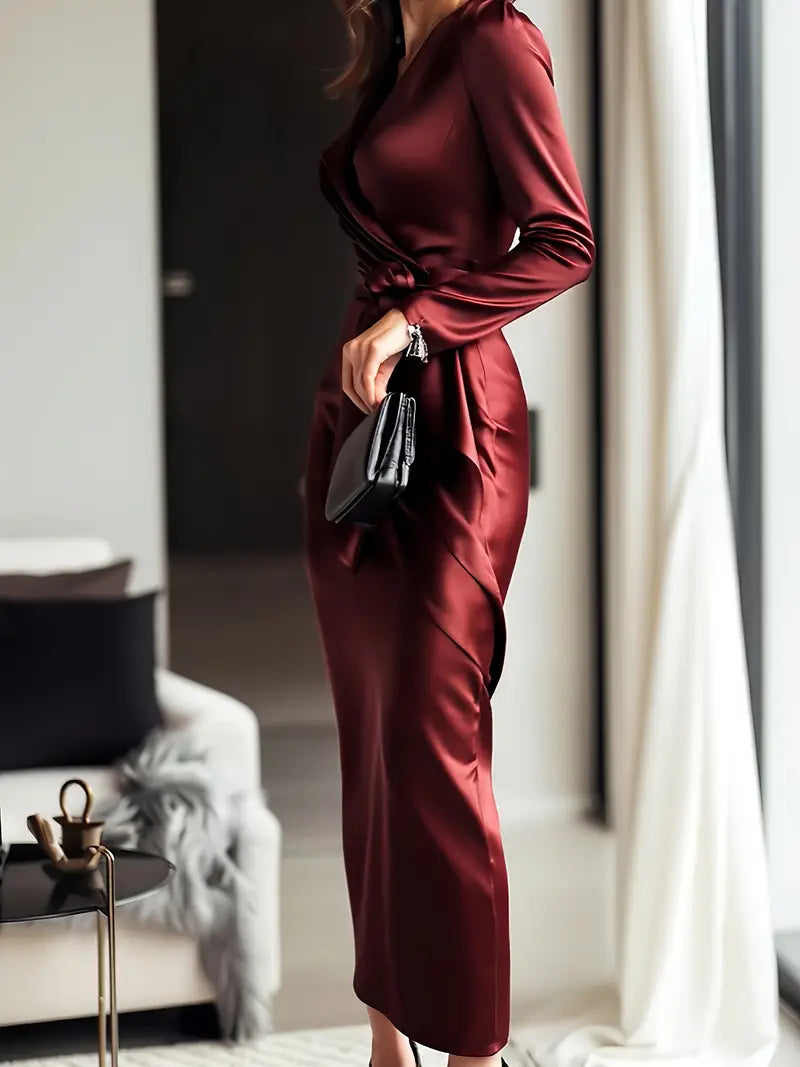 Vina™ | Satin-Wrapped Long Sleeve Dress