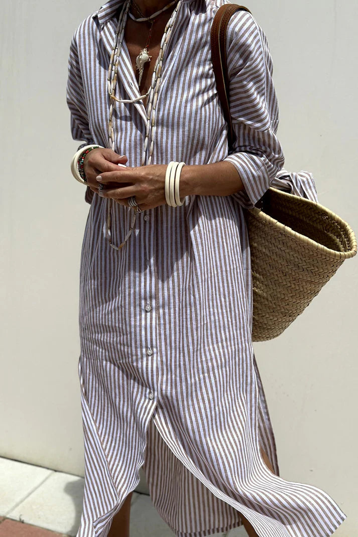 Helinae™ | Relaxed Striped Midi Shirt Dress