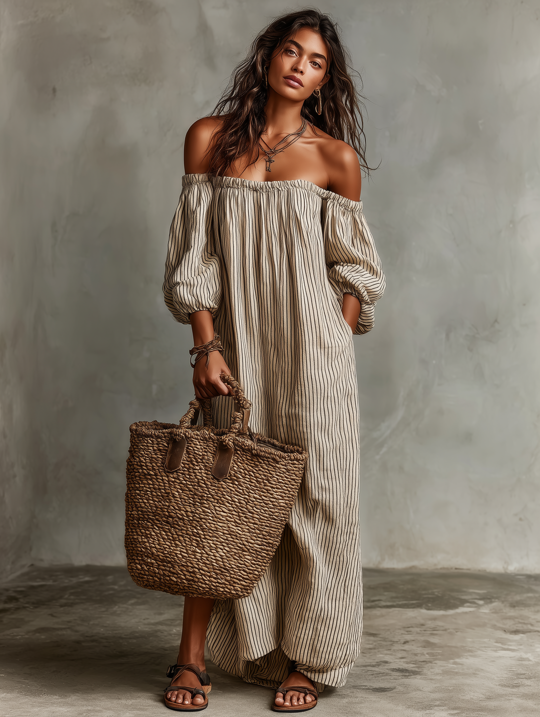 Elena | Flowing maxi dress with off-the-shoulder neckline
