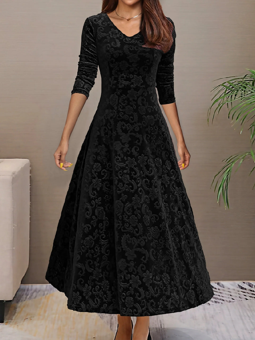 Elsynne™ | Velvet V-neck Dress
