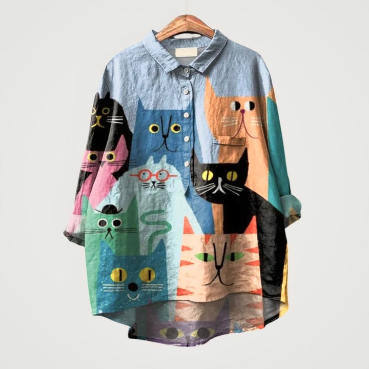 Coraline™ | Colorful Cat Print Blouse