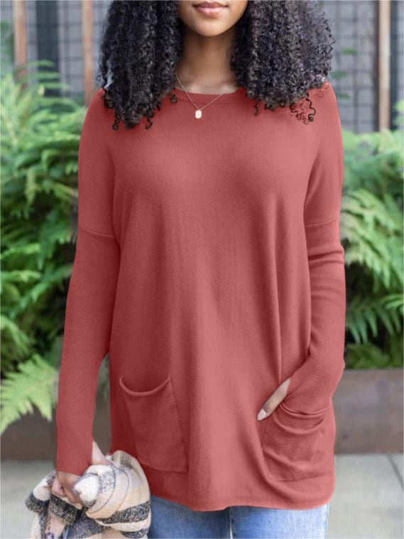 🎁Hot Sale 50% OFF⏳LONG SLEEVE THUMBHOLE SWEATER POCKET TUNIC