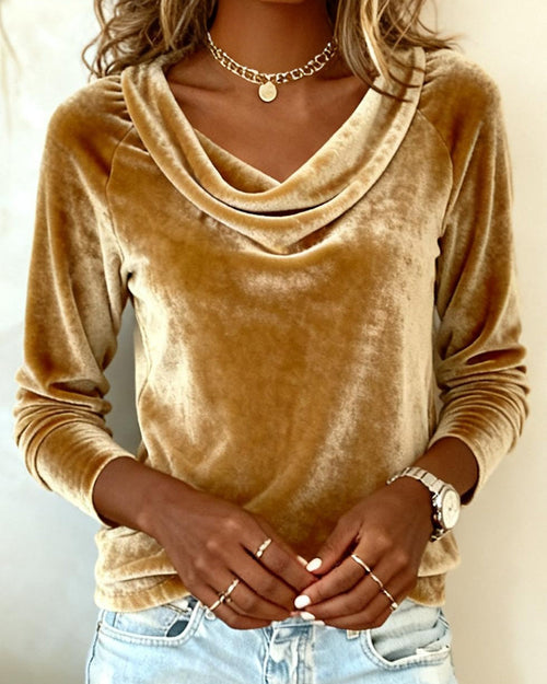 Elviane™ | Velvet Draped Neck Top