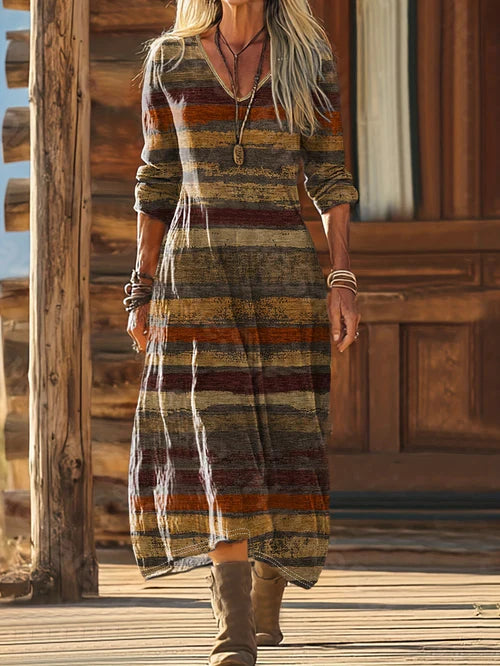 Elvara™ | Elegant Striped Patterned Dress