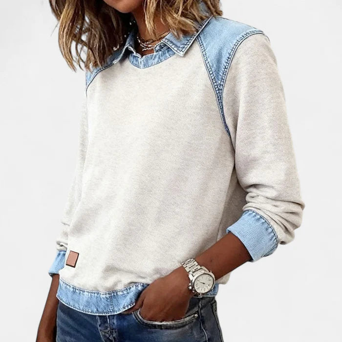 Ysolyn™ | Long Sleeved Denim Sweater