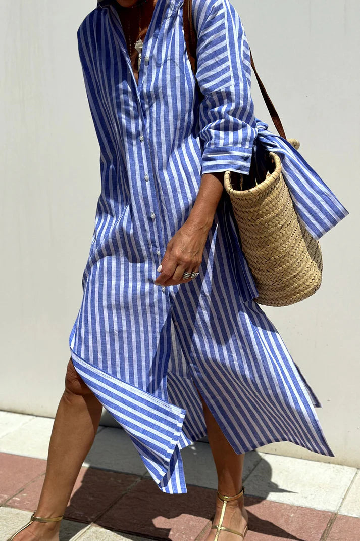 Helinae™ | Relaxed Striped Midi Shirt Dress
