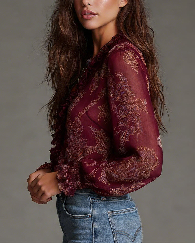 Katie™ | Refined Blouse with Half-Zip and Ruffles