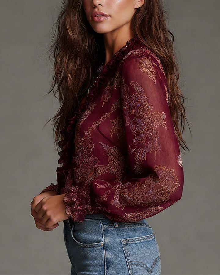 Katie™ | Elegant Blouse with Half-Zip and Ruffles