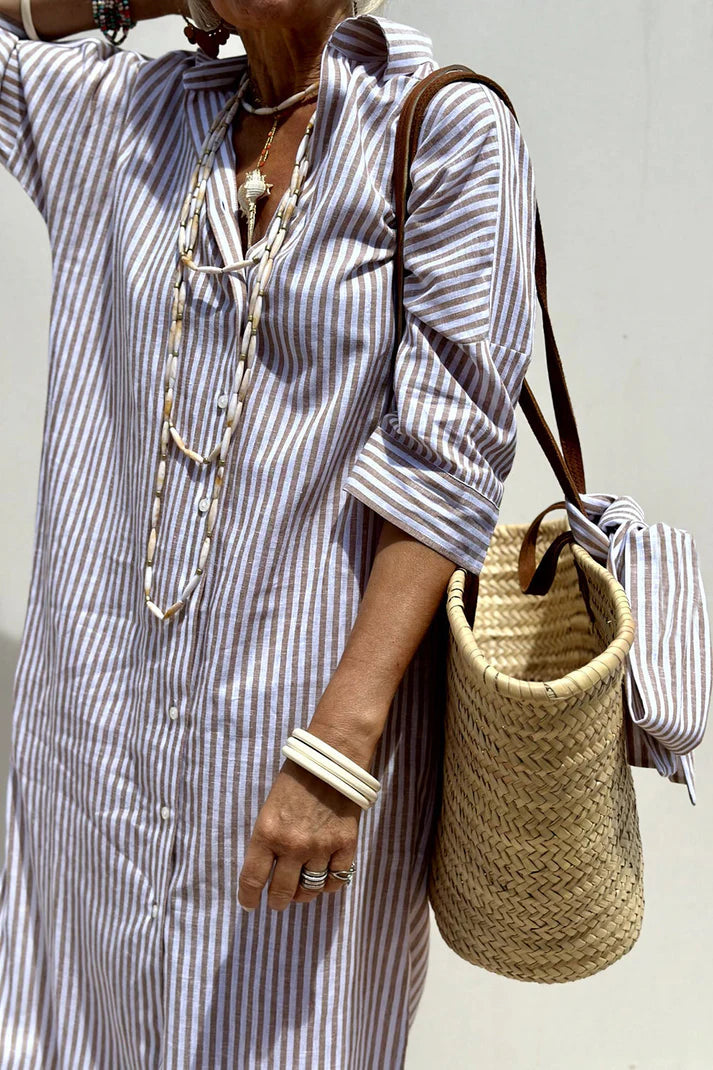 Helinae™ | Relaxed Striped Midi Shirt Dress