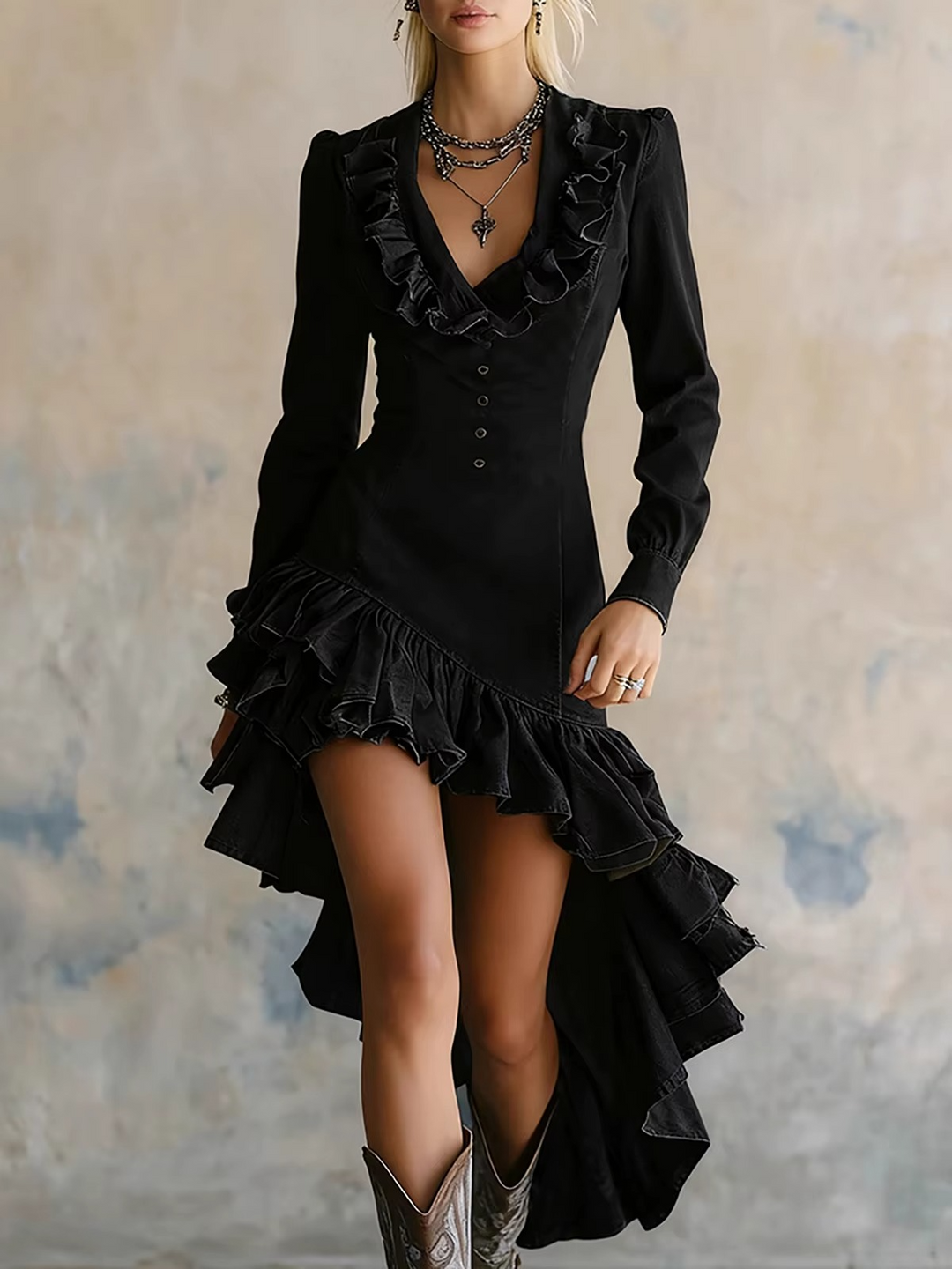 Marvessa™ | Faux Denim Flow Dress