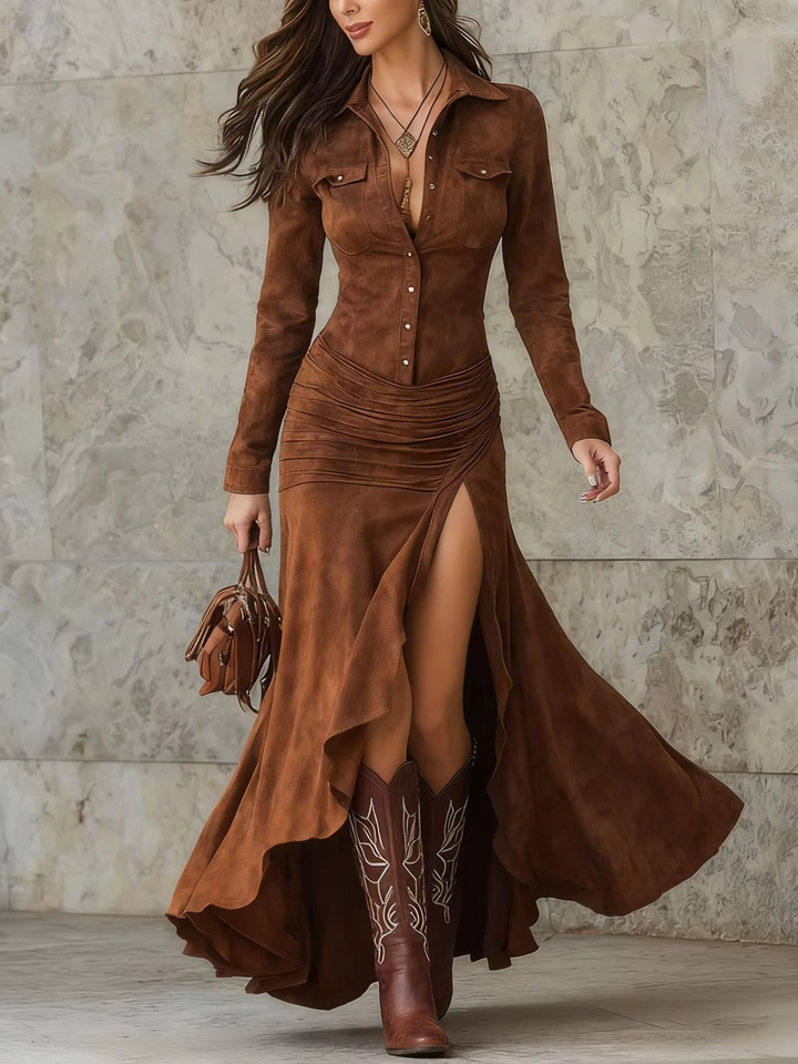 Velanique™ | Vintage Buttoned Maxi Dress