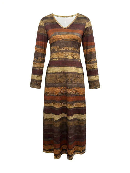 Elvara™ | Elegant Striped Patterned Dress