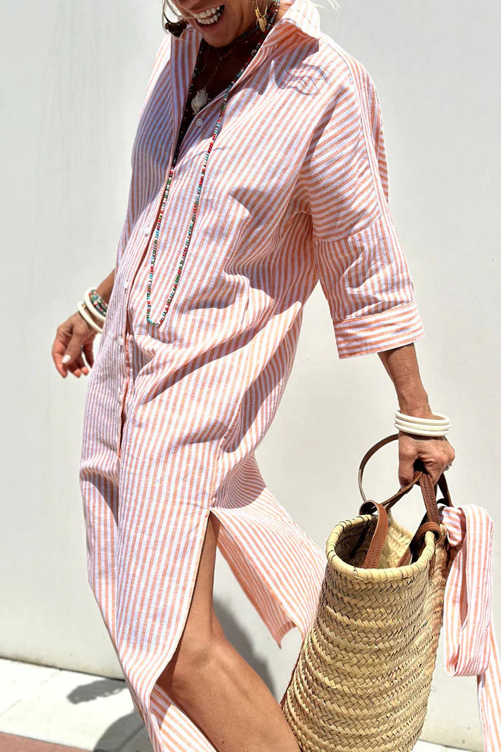 Helinae™ | Relaxed Striped Midi Shirt Dress