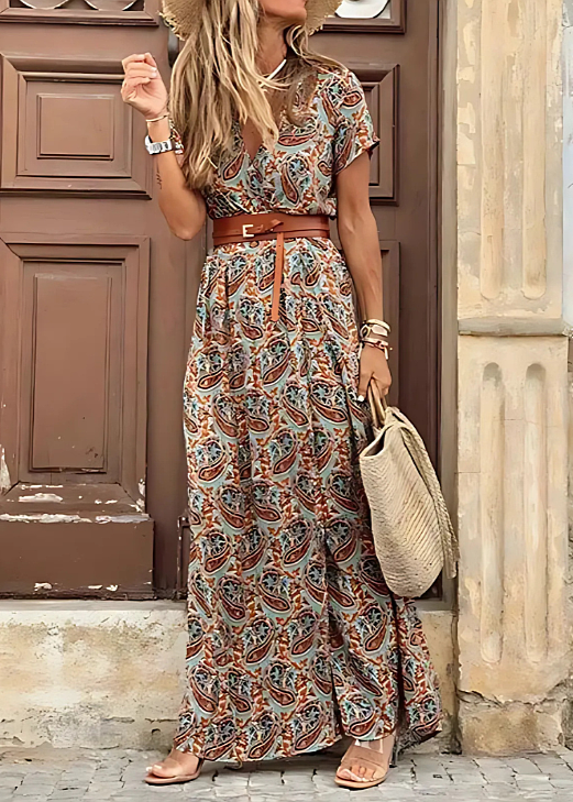 Justine™ – Long flowing bohemian dress with belt