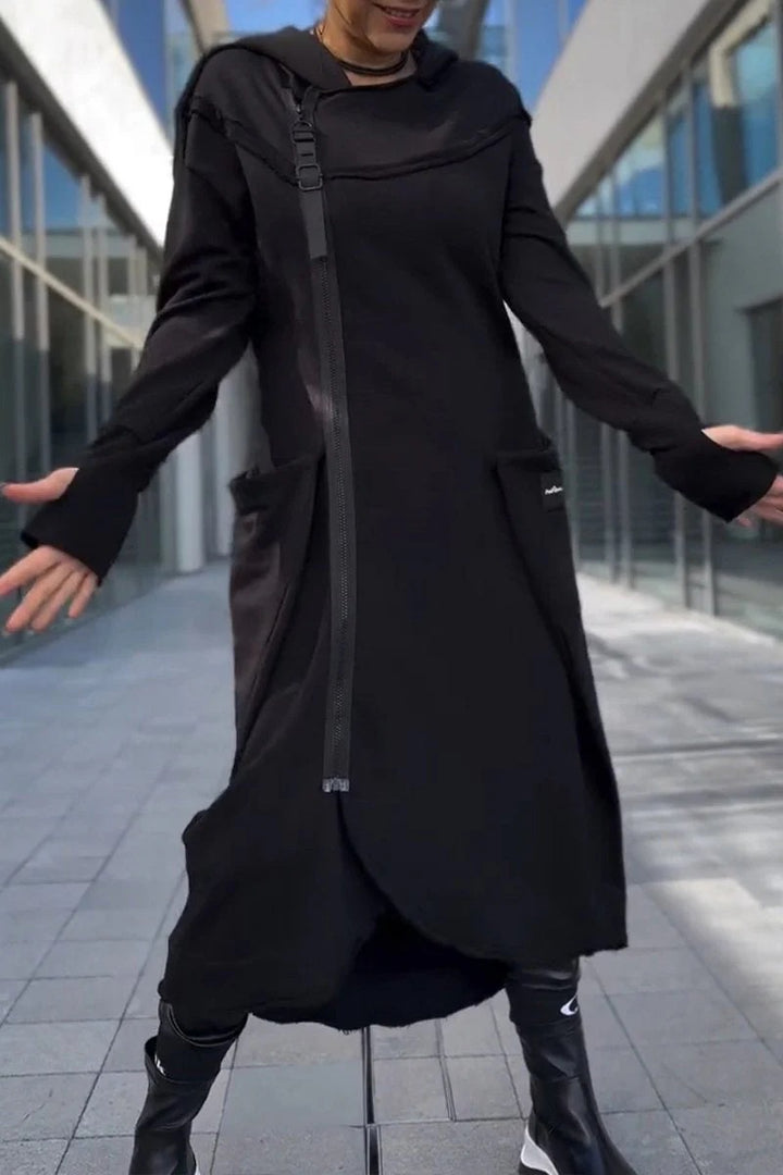Xina™ | Long Sleeve Asymmetric Hooded Dress