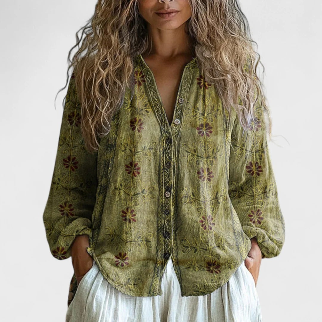 Xalara™ | Vintage Leaf Print Blouse