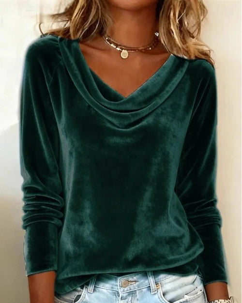 Elviane™ | Velvet Draped Neck Top