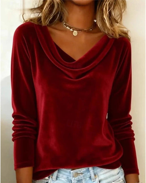 Elviane™ | Velvet Draped Neck Top
