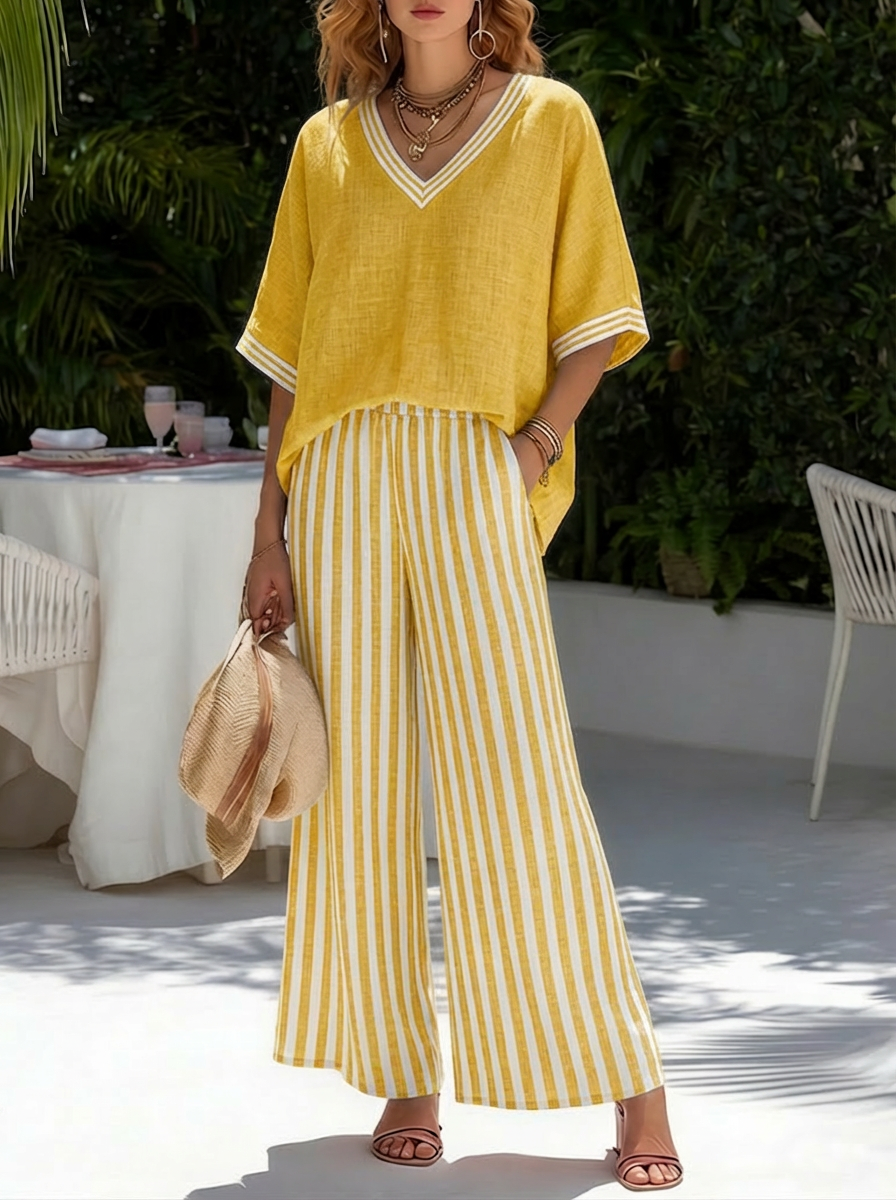Amélia | Striped Linen-Cotton Set