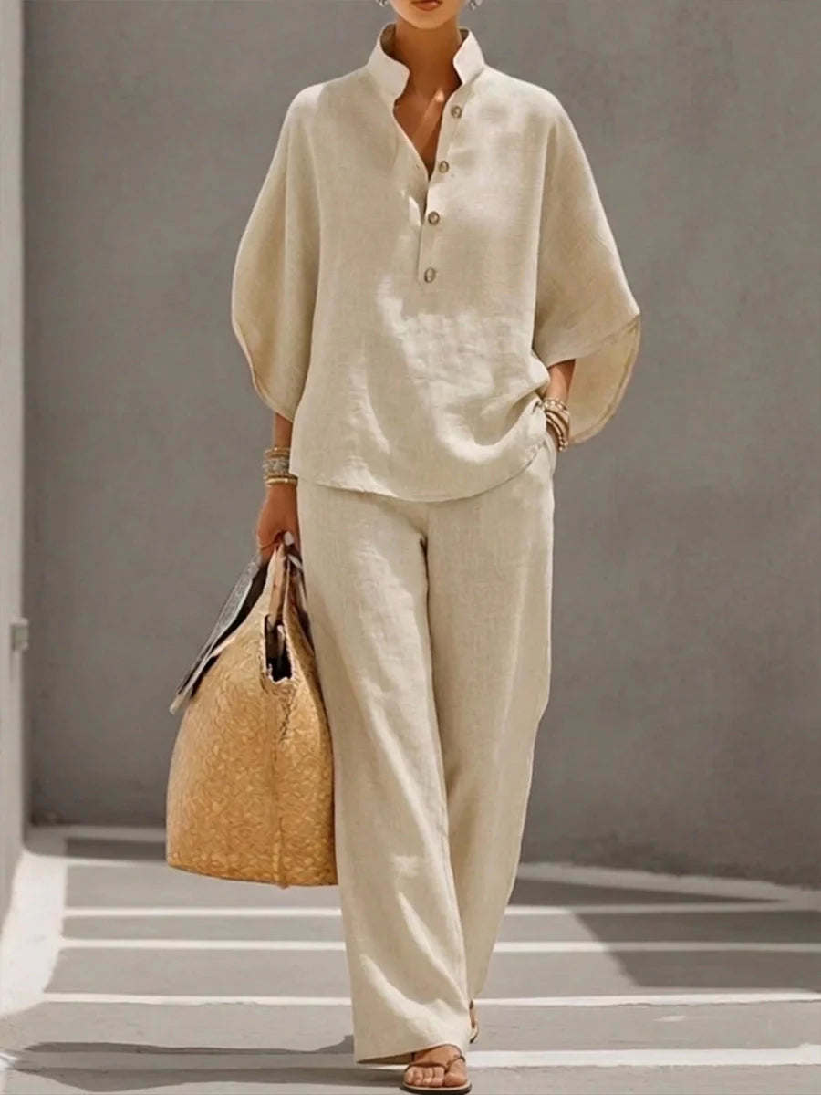 Loraine™ | Cotton Linen Batwing Sleeve Set