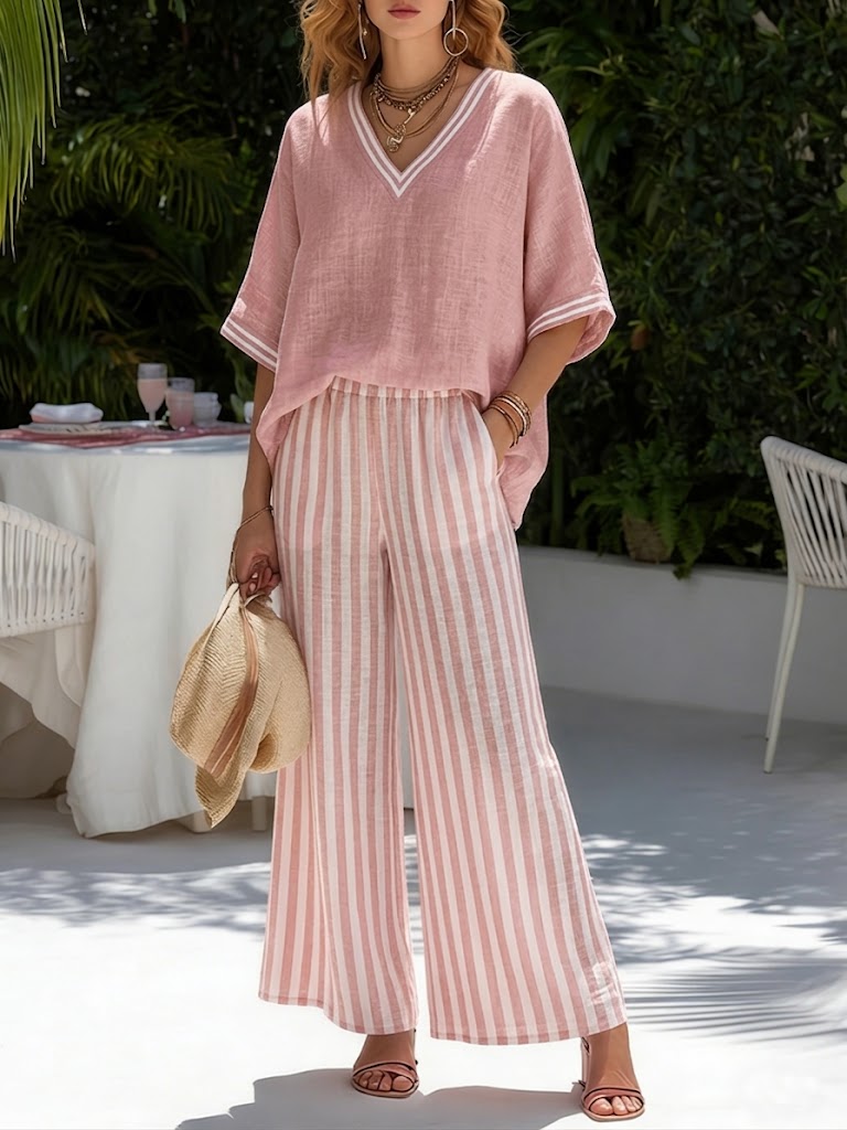 Amélia | Striped Linen-Cotton Set