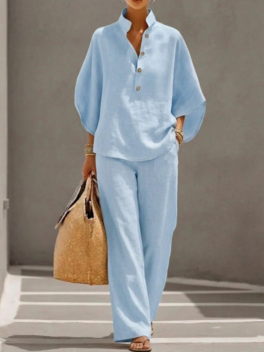 Loraine™ | Cotton Linen Batwing Sleeve Set