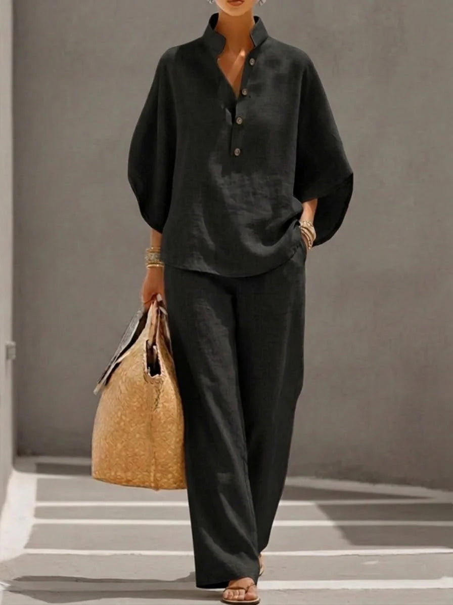 Loraine™ | Cotton Linen Batwing Sleeve Set