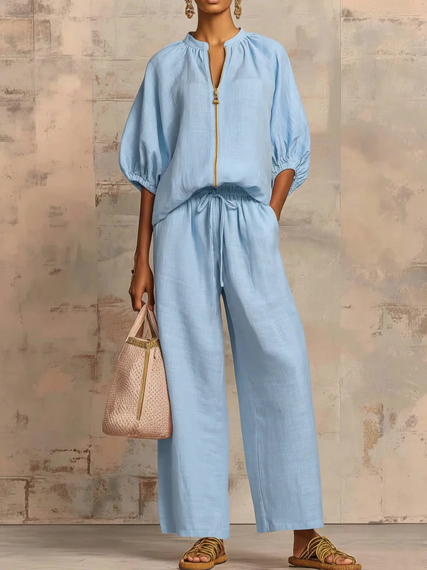 Alba | Two-Piece Set: Relaxed Style Shirt and Wide-Leg Pants