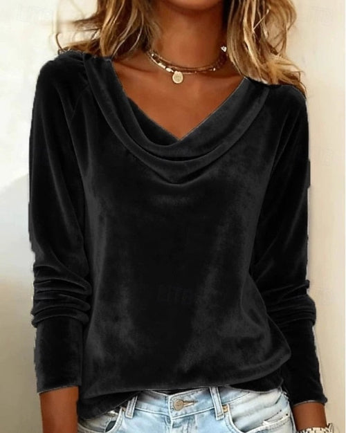 Elviane™ | Velvet Draped Neck Top