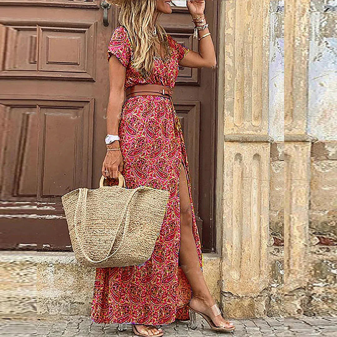 Justine™ – Long flowing bohemian dress with belt