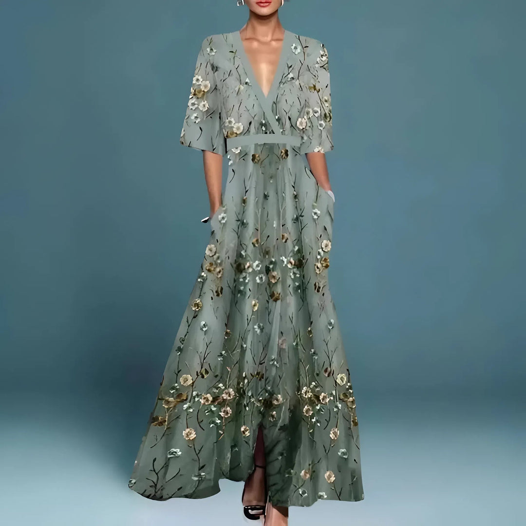 Arlienne™ | Deep-V Maxi Dress