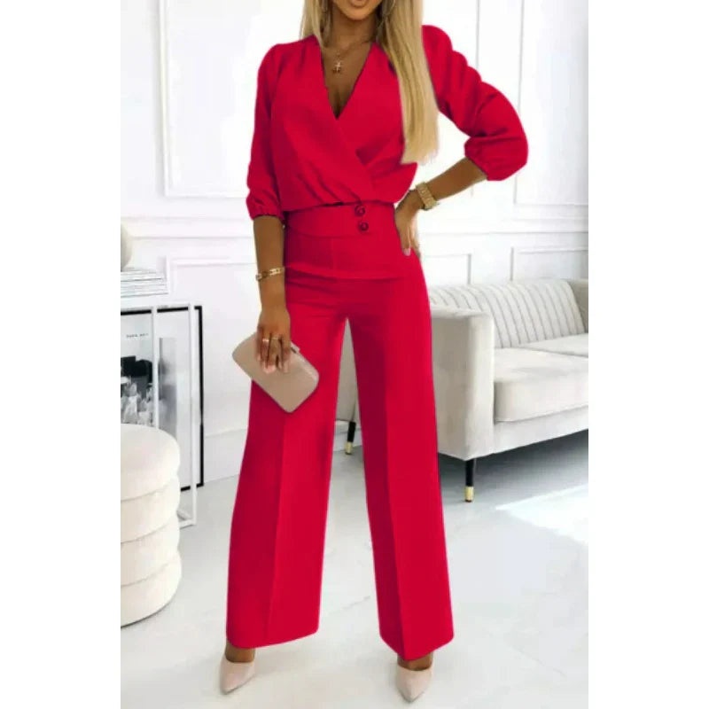 Pherina™ | Elegant Wide-Leg Suit Set