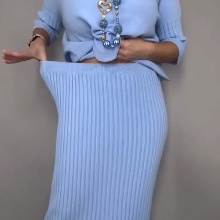 Nerelle™ | Casual Knit Top & Ribbed Skirt Set