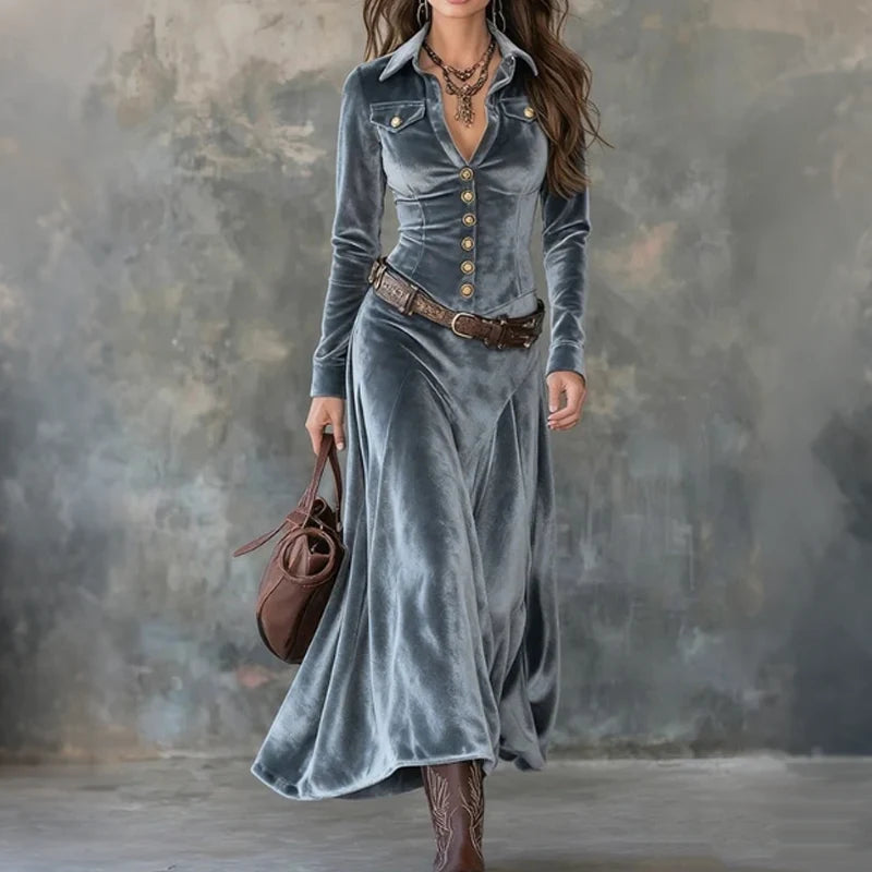 Ysara™ | Buttoned Velvet Maxi Dress