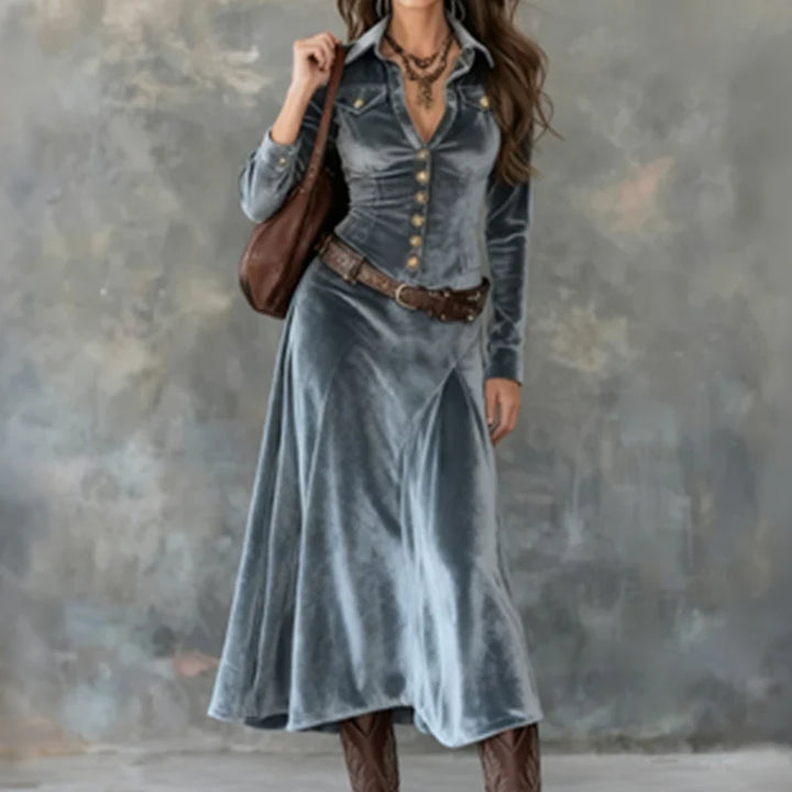 Ysara™ | Buttoned Velvet Maxi Dress