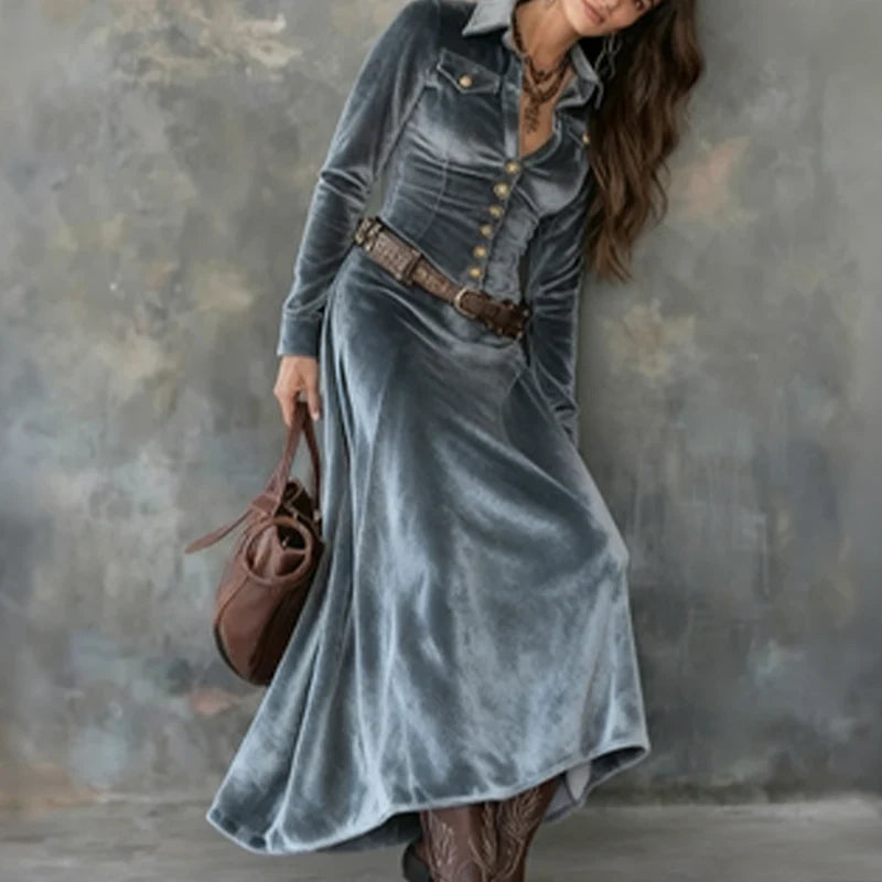 Ysara™ | Buttoned Velvet Maxi Dress