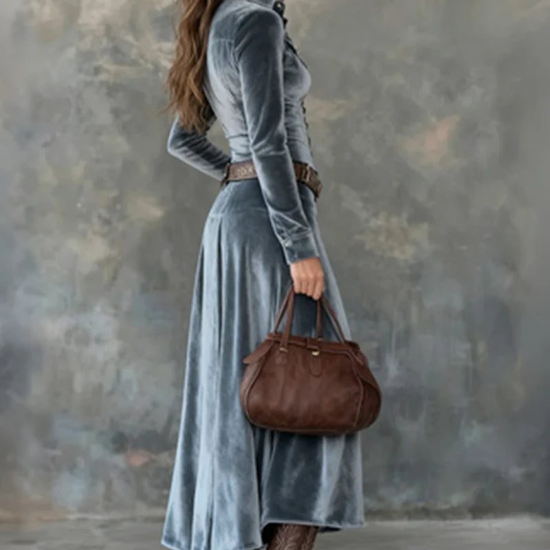 Ysara™ | Buttoned Velvet Maxi Dress