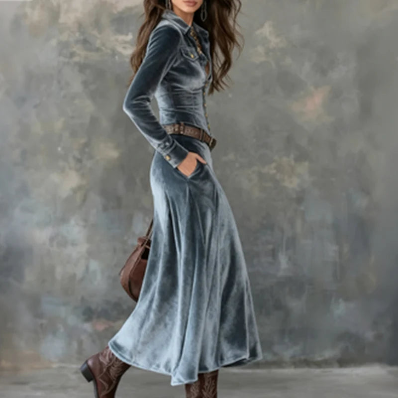 Ysara™ | Buttoned Velvet Maxi Dress