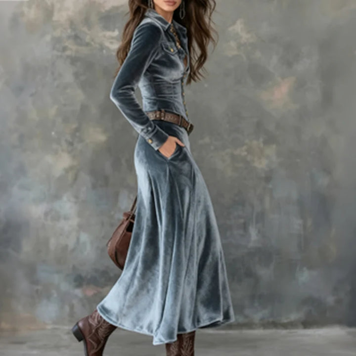 Ysara™ | Buttoned Velvet Maxi Dress