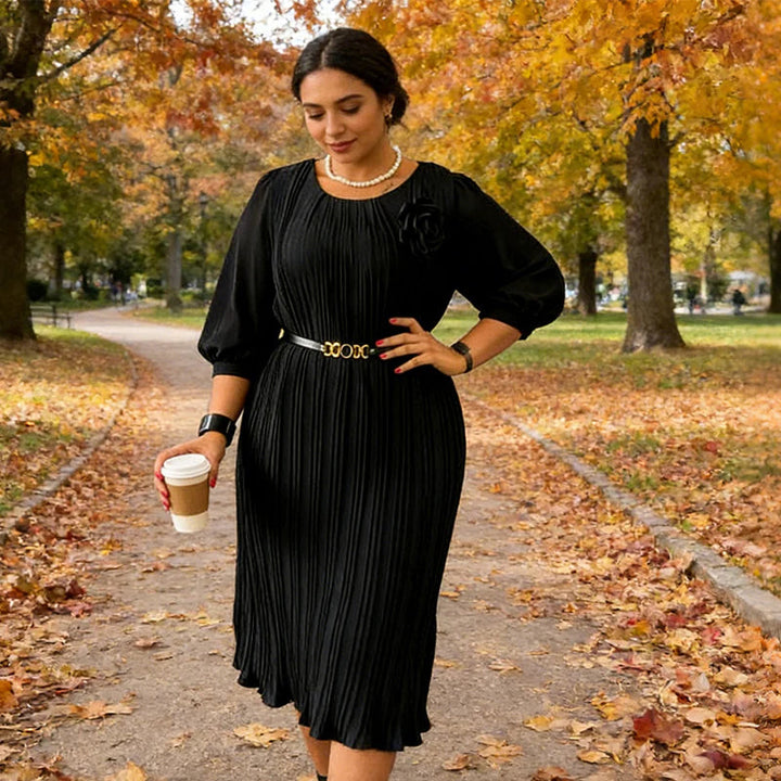 Brythia™ | Pleated Belted Midi Dress