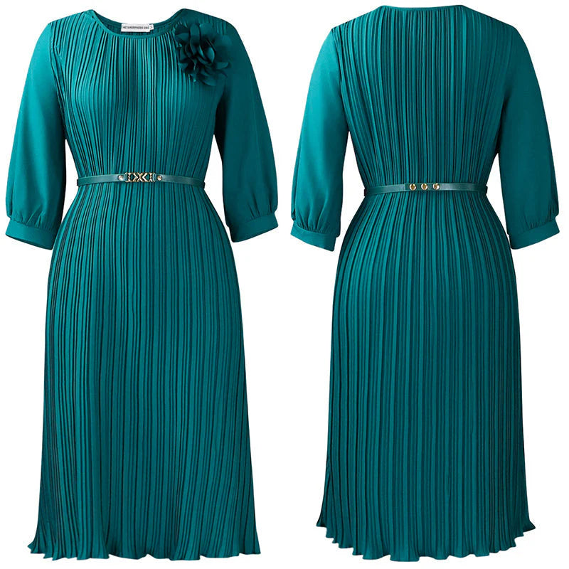 Brythia™ | Pleated Belted Midi Dress