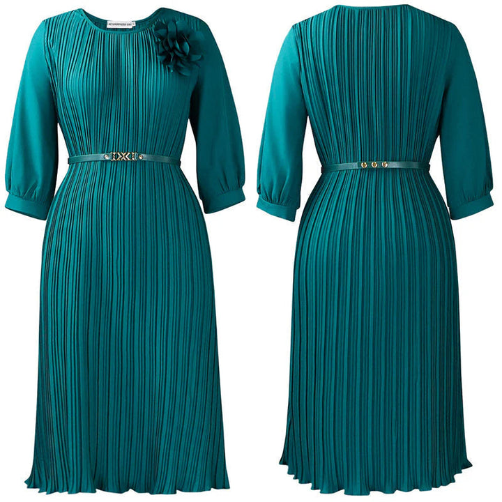 Brythia™ | Pleated Belted Midi Dress