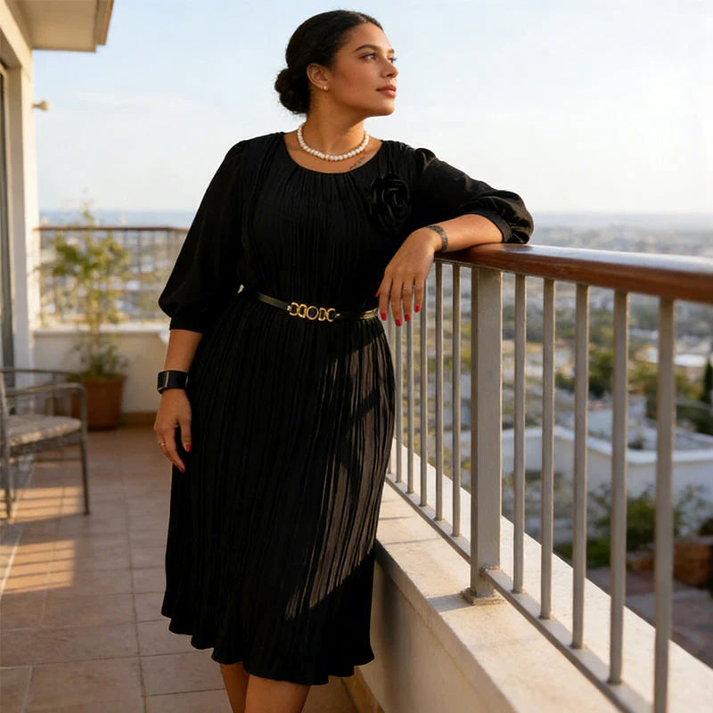Brythia™ | Pleated Belted Midi Dress