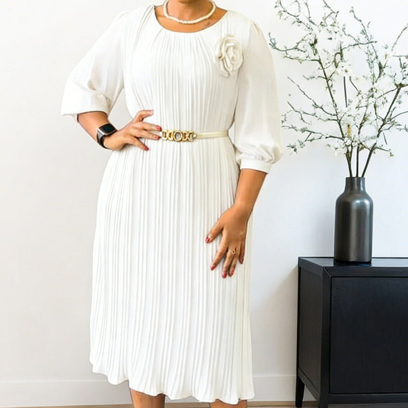 Brythia™ | Pleated Belted Midi Dress