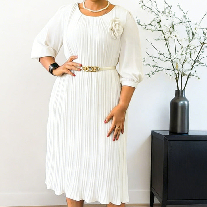 Brythia™ | Pleated Belted Midi Dress