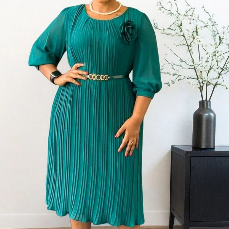 Brythia™ | Pleated Belted Midi Dress
