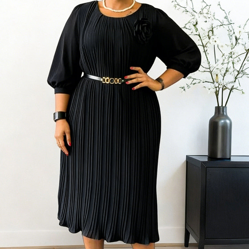 Brythia™ | Pleated Belted Midi Dress